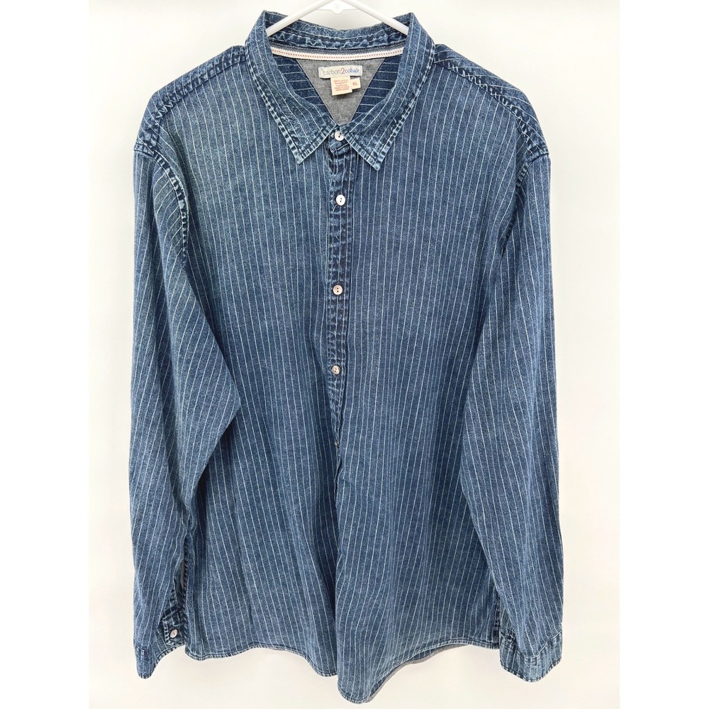 Carbon2cobalt Mens XL Denim Style Button Down Shirt Blue Pinstripe Americana